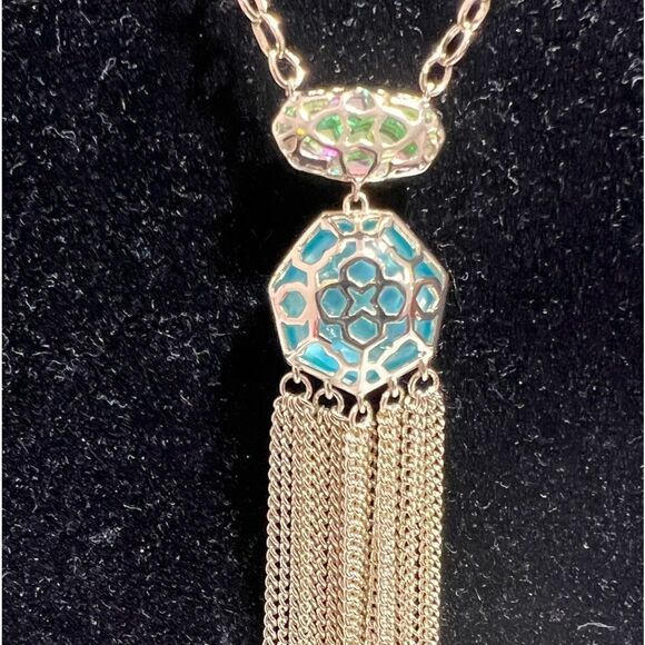 Kendra Scott Tae Long Pendant Necklace In Bronze Veined Turquoise Magnesite New - Picture 4 of 9